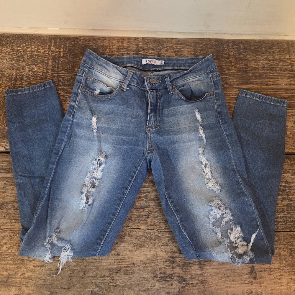 Distressed Skinny Blue Jeans